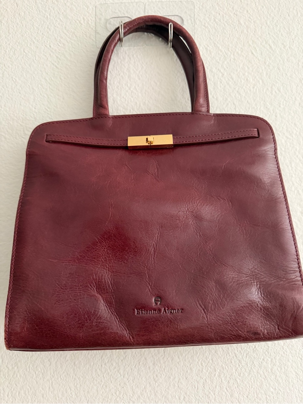 Etienne Aigner Vintage Burgundy Leather Satchel Shoulder Bag Gold Hardware